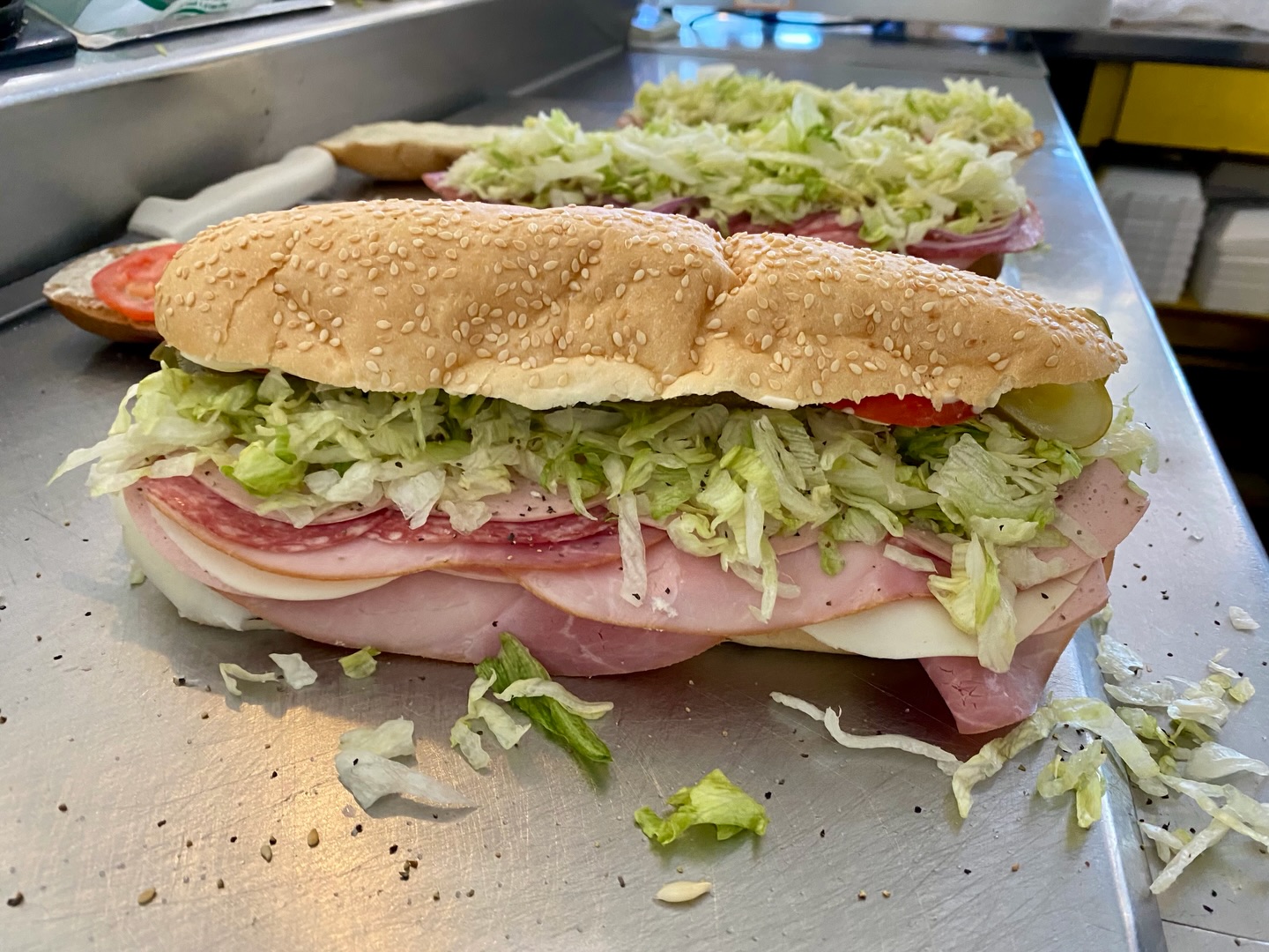 A Double number 11 Big D sub on the prep counter